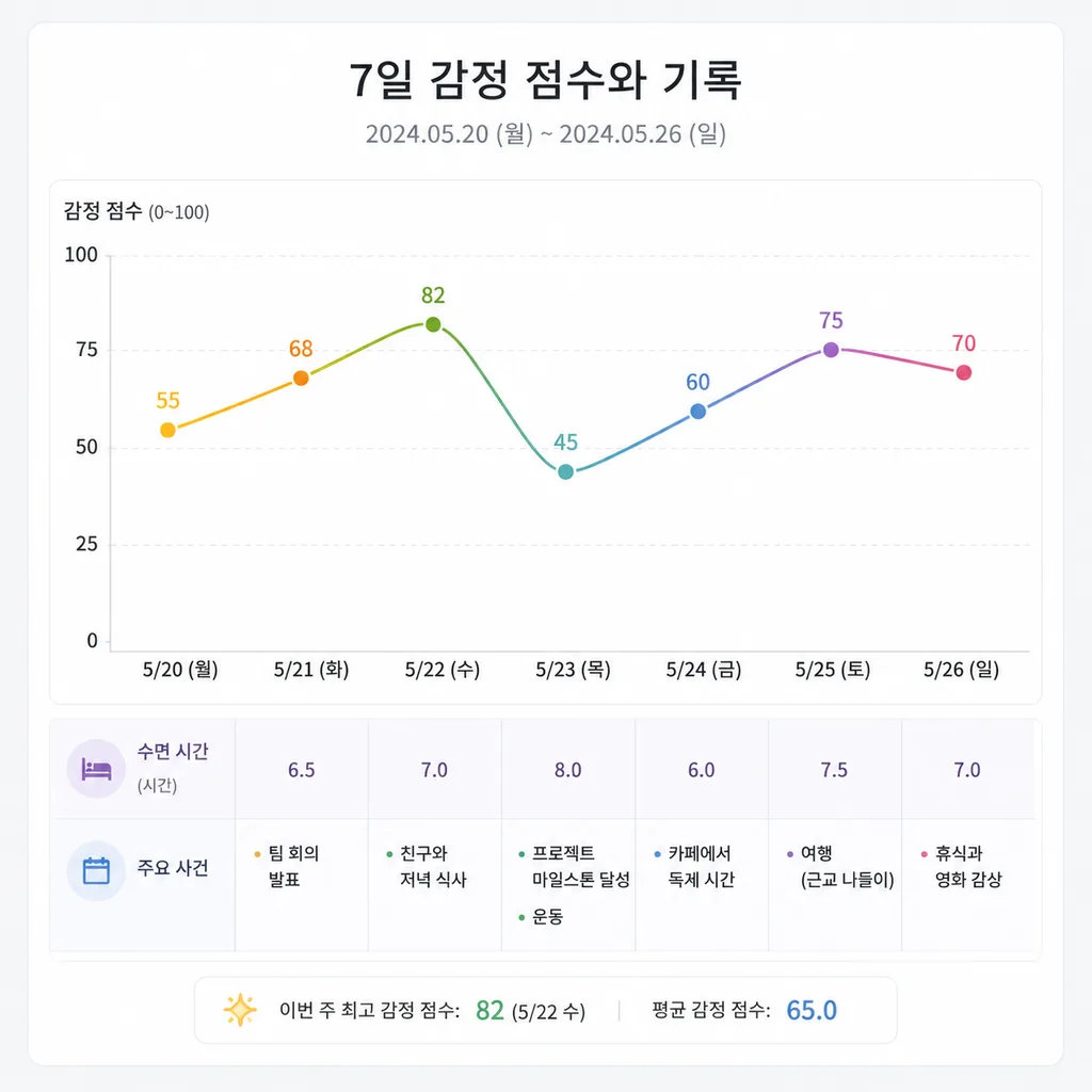 일주일 동안의 감정 점수 변화를 보여주는 간단한 그래프