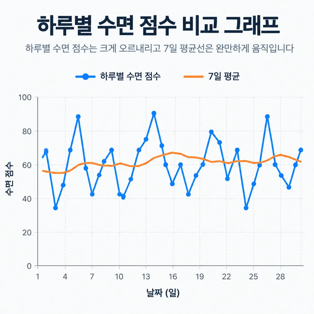 하루 수면 점수와 7일 평균 수면 추세 비교 그래프
