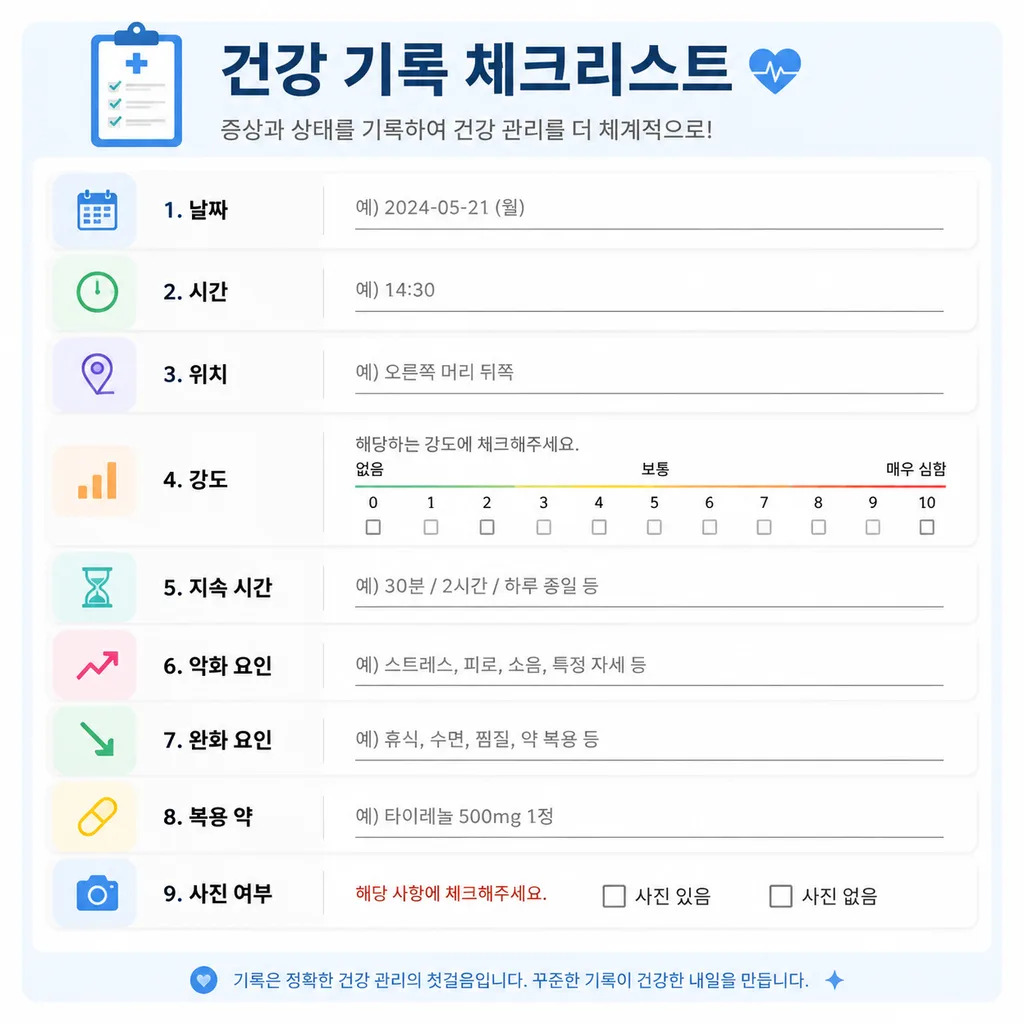 증상 기록에 필요한 기본 항목 체크리스트