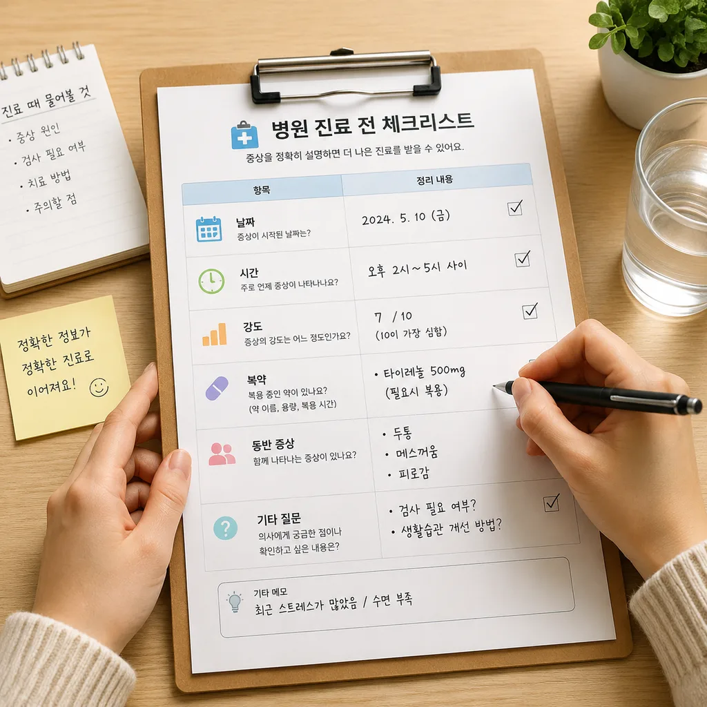진료 상담을 위해 정리한 증상 기록 체크리스트