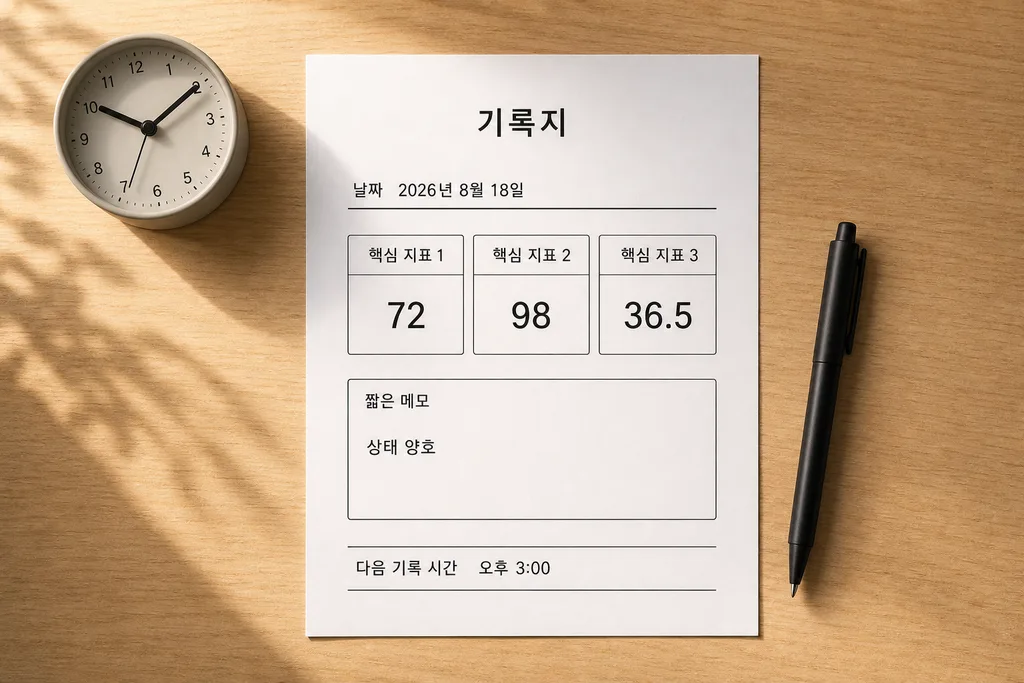날짜와 핵심 지표, 한 줄 메모로 구성된 간단한 기록 양식